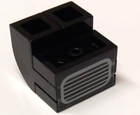 Lego Stickered Assembly 2 x 2 x 1 1/3 with Light Gray Air Intake Grille Pattern (Sticker) - Set 5571