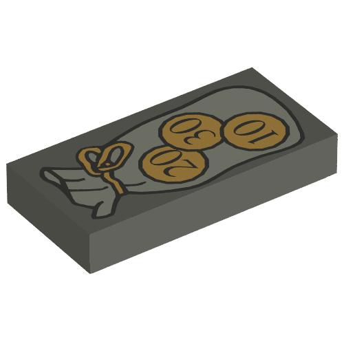 Lego Tile 1 x 2 with Bag and Coins Print / Dark Gray