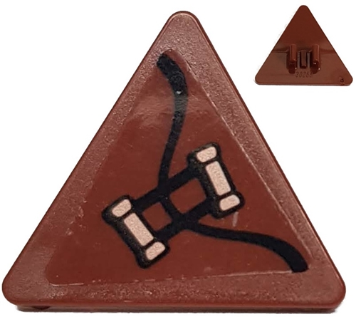 Lego Road Sign 2 x 2 Triangle with Clip with Copper Handles Pattern Model Right Side (Sticker) - Set 70602 / Reddish Brown