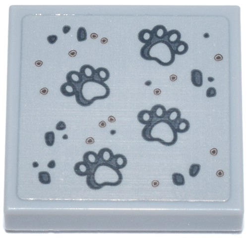 Lego Tile 2 x 2 with Dark Bluish Gray Spots and Paw Prints Pattern (Sticker) - Set 42670 / Light Bluish Gray