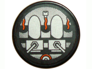 Lego Tile, Round 2 x 2 with Gray and Orange Machinery Pattern (Sticker) - Set 8970 / Black