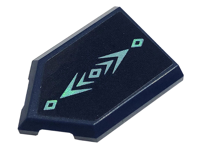 Lego Tile, Modified 2 x 3 Pentagonal with Metallic Light Blue Arrows and Diamonds on Dark Blue Background Pattern (Sticker) - Set 43197 / Dark Blue