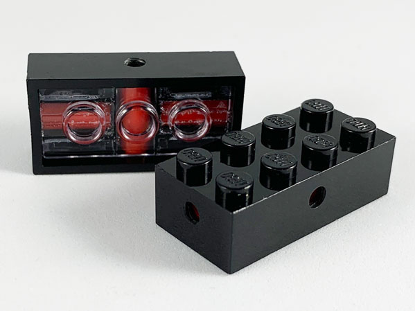 Lego Brick, Modified 2 x 4 with Wheels Holder, Trans-Clear Bottom / Black
