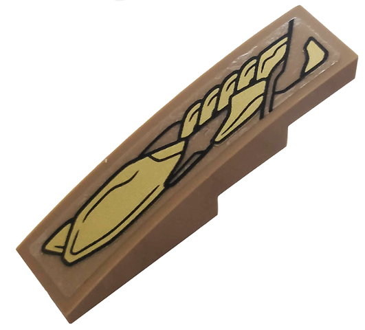 Lego Slope, Curved 4 x 1 with Gold Mechanical Pattern Model Left Side (Sticker) - Set 76144
