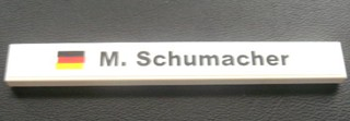 Lego Tile 1 x 8 with German Flag and Black 'M. Schumacher' Pattern (Sticker) - Sets 8144-1 / 8672 / White