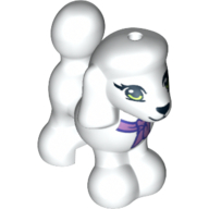 Lego Animal, Dog, Poodle with Purple Bow, Blue Eyes, Black Nose and Mouth Print