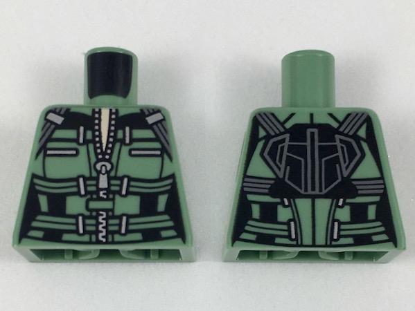 Lego Torso Female Armor with Straps and Metallic Silver Zipper Pattern / Sand Green