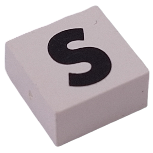 Lego Modulex Tile 2 x 2 with Black 'S' Print, Black Internal Lining, White Dot