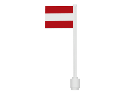 Lego Flag on Flagpole, Straight with Austria Pattern (Stickers) / White