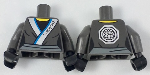 Lego Torso Ninjago Female Robe with Ninjago Logogram 'WATER', Silver Medallion Pattern / Pearl Dark Gray Arms with Silver Elbow Pads Pattern / Black Hands