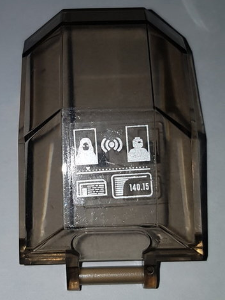 Lego Windscreen 4 x 4 x 4 2/3 with Bar Handle with '140.15' and White Head-Up Display (HUD) Pattern (Sticker) - Set 70164