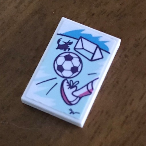 Lego Tile 2 x 3 with Foot Kicking Soccer Ball, Dog and Net Pattern (Sticker) - Set 41332