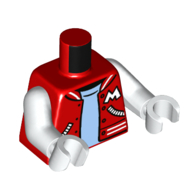 Lego Torso Letterman Jacket, Zipper Pockets, White 'M', Medium Blue Shirt Print, White Arms and Hands