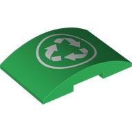 Lego Brick Curved 4 x 6 Double, 2 x 4 Cutout with White Recycling Sign Print / Green