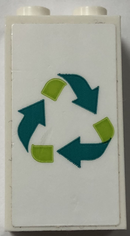 Lego Brick 1 x 2 x 3 with Lime and Dark Turquoise Recycling Arrows Pattern (Sticker) - Set 60386 / White