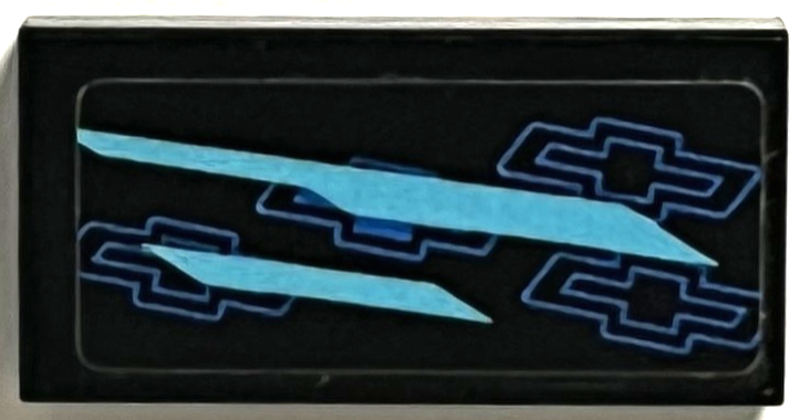 Lego Tile 1 x 2 with Medium Azure Stripes and Blue Chevrolet Logos Pattern Model Left Side (Sticker) - Set 75891