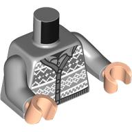 Lego Torso, Sweater with White/Light Bluish Grey/Dark Bluish Grey Pattern, Buttons Print, Light Bluish Gray Arms, Light Nougat Hands / Light Bluish Gray