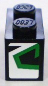 Lego Brick 1 x 2 with Green and Black Pattern on End Model Right Side (Sticker) - Set 8898 / Black