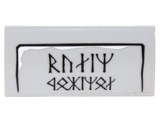 Lego Tile 2 x 4 with Large Dwarvish Runes Logogram (Balin Fundinul) Pattern (Sticker) - Set 9473 / Light Bluish Gray