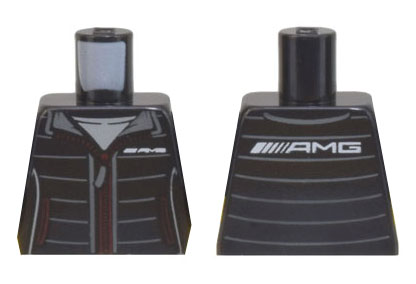 Lego Torso Jacket with Red Zipper and Pockets, Dark Bluish Gray Stripes, White 'AMG' Logo Pattern / Black