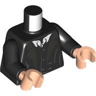Lego Torso, Jacket, Dark Bluish Grey Lapels, White Collar, Gold Buttons print, Black Arms, Light Nougat Hands / Black