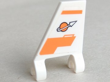 Lego Flag 2 x 2 Trapezoid with Flat Edge with Orange Lines and Modified Classic Space Logo Pattern Model Left Side (Sticker) - Set 7645 / White