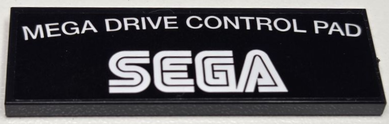 Lego Tile 2 x 6 with White 'MEGA DRIVE CONTROL PAD' and 'SEGA' Logo Pattern (Sticker) - Set 40769