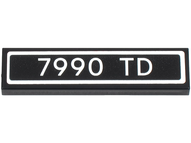 Lego Tile 1 x 4 with White '7990 TD' and Border Pattern (Sticker) - Set 76470 / Black