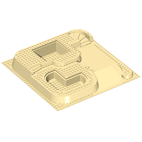 Lego Baseplate Raised 32 x 32 with Ramp, Stairs, and Two Pits with Slate Ramp and Gray Pool Print / Tan
