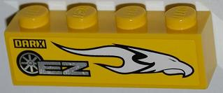 Lego Brick 1 x 4 with White Eagle Head, 'EZ' and 'DARX' Pattern Model Right Side (Sticker) - Set 8148 / Yellow