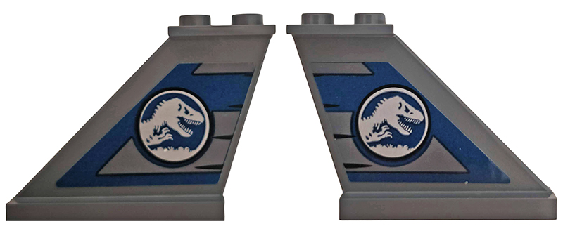 Lego Tail 4 x 1 x 3 with Jurassic World Logo Pattern on Both Sides (Stickers) - Set 75928 / Dark Bluish Gray