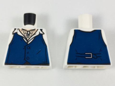Lego Torso Shirt with Dark Blue Vest, Claw Necklace on Light Nougat Neck Pattern / White