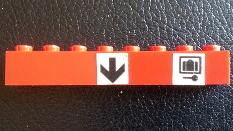 Lego Brick 1 x 8 with Black Arrow, Suitcase and Key on White Background Pattern (Stickers) - Set 148 / Red