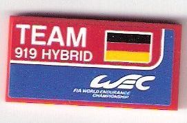Lego Tile 2 x 4 with 'TEAM 919 HYBRID', German Flag and 'WEC FIA WORLD ENDURANCE CHAMPIONSHIP' Pattern (Sticker) - Set 75876