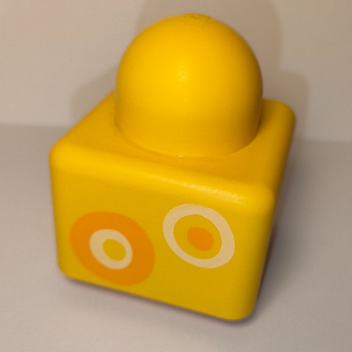 Lego Primo Brick 1 x 1 with Orange and White Rings Print / Yellow