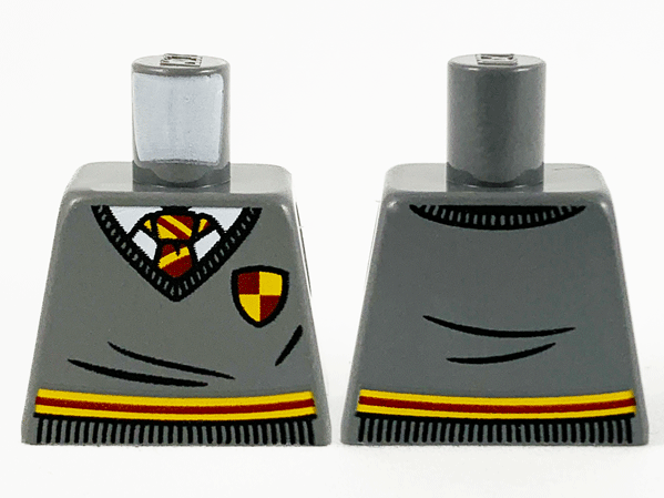 Lego Torso Harry Potter Sweater and Tie, Gryffindor Stripe and Shield Pattern / Dark Bluish Gray