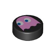 Lego Tile Round 1 x 1 with Bright Pink Ghost Print / Black