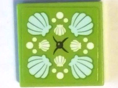 Lego Tile 2 x 2 with Shells Pattern (Sticker) - Set 41317 / Lime