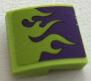 Lego Slope, Curved 2 x 2 x 2/3 with Lime Flames on Dark Purple Background Pattern (Sticker) - Set 75823 / Lime