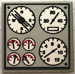 Lego Tile 2 x 2 with Ship Controls Pattern (Sticker) - Set 8839 / Light Gray