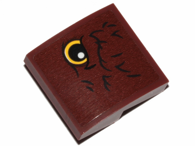 Lego Slope, Curved 2 x 2 x 2/3 with Yellow Eye and Fur Pattern Model Left Side (Sticker) - Set 30628 / Reddish Brown