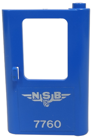 Lego Door 1 x 4 x 5 Train Right, Thin Support at Bottom with Norwegian 'NSB 7760' Pattern (Sticker) - Set 7760 / Blue