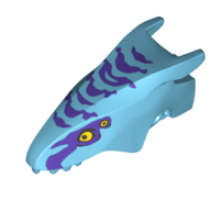 Lego Creature Body Part, Banshee Head with Dark Purple Markings, Bright Light Orange Eyes Print / Medium Azure