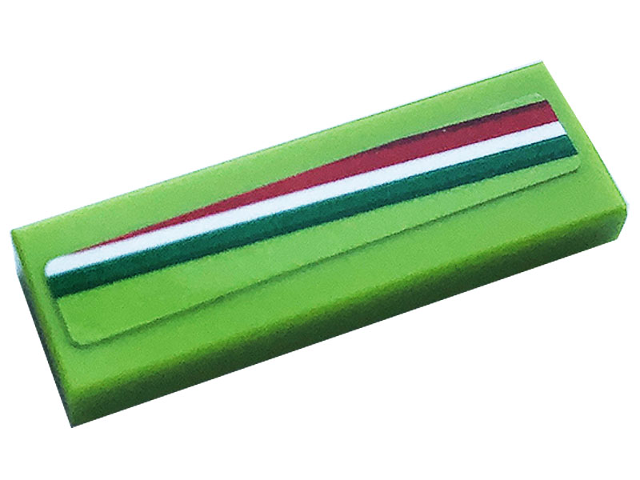 Lego Tile 1 x 3 with Red, White and Green Stripes Pattern Model Left Side (Sticker) - Set 76899 / Lime
