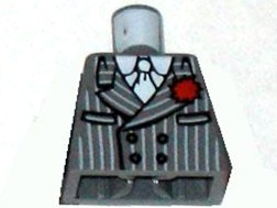 Lego Torso Indiana Jones Pinstripe Suit Jacket, Tie, Red Flower in Lapel Pattern / Dark Bluish Gray