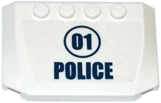 Lego Wedge 4 x 6 x 2/3 Triple Curved with '01' in Dark Blue Circle and 'POLICE' Pattern (Sticker) - Set 60068 / White