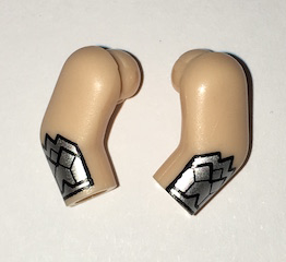 Lego Arm, (Matching Left and Right) Pair with Silver Gauntlets Pattern / Light Nougat
