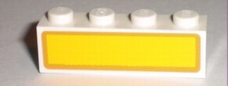 Lego Brick 1 x 4 with Brown Rectangle on Yellow Background Pattern (Sticker) - Set 7733 / White