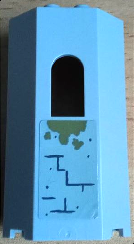 Lego Panel 3 x 4 x 6 with Window with Bricks, Dark Bluish Gray Mortar and Olive Green Moss Pattern 1 (Sticker) - Set 70435 / Light Bluish Gray