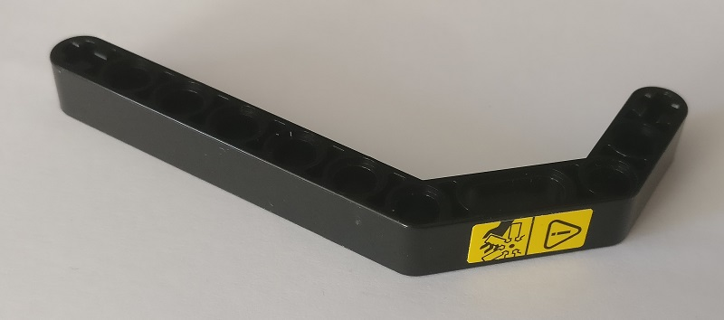 Lego Technic, Liftarm, Modified Bent Thick 1 x 11.5 Double with Yellow Danger Sign Pattern (Sticker) - Set 42082